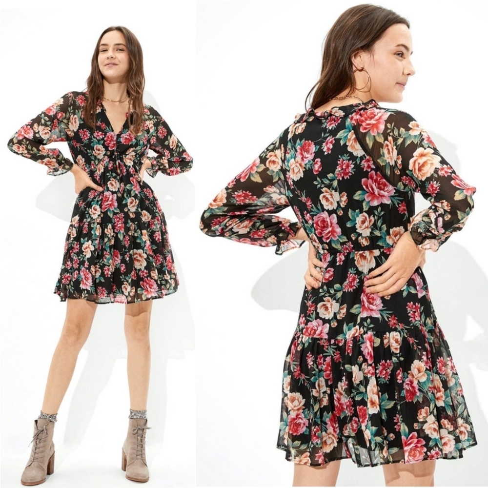 American Eagle Floral Chifon Mini Dress